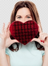 Attractive woman with gift box in form of heart